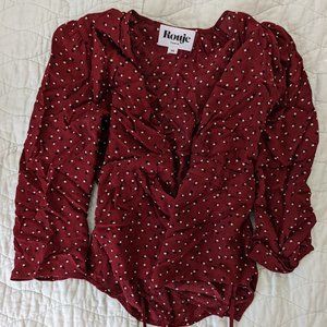 Rouje Anna Burgundy Dot Print Wrap Blouse 36